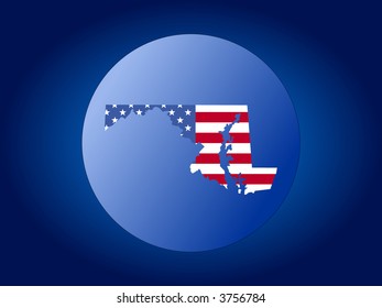map of Maryland and American flag globe illustration