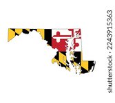 Map of the Maryland state with its official flag isolated on white background. Vector illustration