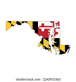 Mapa del estado de Maryland con su bandera oficial aislada en fondo blanco. Ilustración del vector