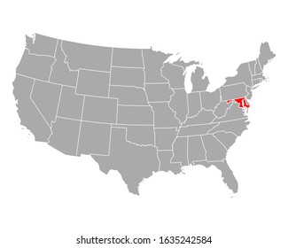 Map of Maryland in USA on white