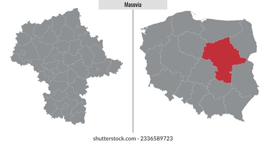 map of Masovia voivodship province of Poland and location on Polish map