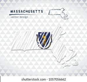 Map of Massachusetts with hand drawn sketch pen map inside. Vector illustration