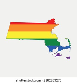 Map of Massachusetts and Lgbt flag - United States outline silhouette graphic element Illustration template design
