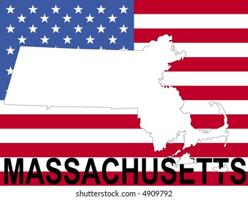 map of massachusetts on American flag illustration