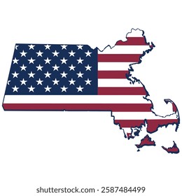Map of Massachusetts State with inside US flag