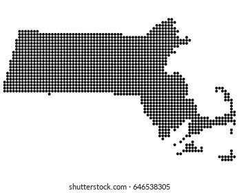 Map of Massachusetts state print. White background, black dots. Vector illustration.