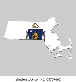 Map of Massachusetts is a state USA with flag. Vector Illustration