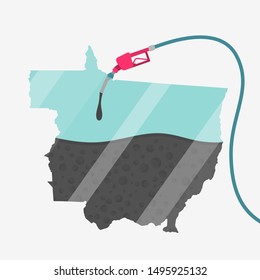 Map of Mato Grosso being fueled by oil. Gas pump fueled map. On the map there is glass reflection. Brazilian state. Conceptual. Oil producing or importing regions.