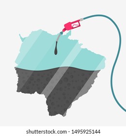 Map of Mato Grosso do Sul being fueled by oil. Gas pump fueled map. On the map there is glass reflection. Brazilian state. Conceptual. Oil producing or importing regions.