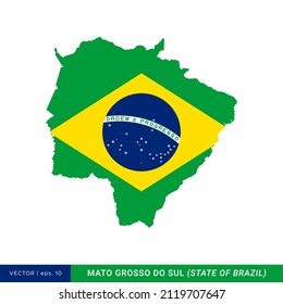 Map of Mato Grosso Do Sul - State of Brazil With Brazil Flag Vector Illustration Design Template