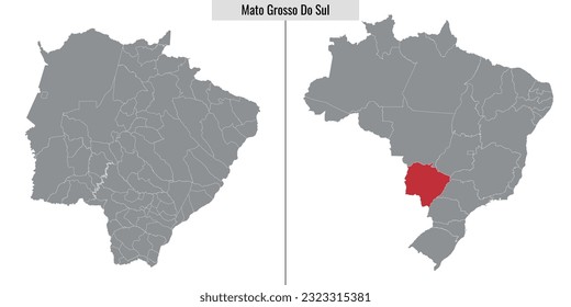 map of Mato Grosso do Sul state of Brazil and location on Brazilian map