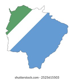 Mapa del estado de Mato Grosso do Sul con su bandera oficial aislada sobre fondo blanco. Ilustración vectorial