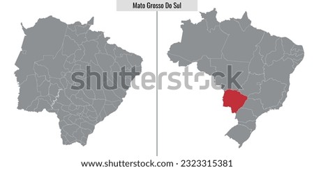 map of Mato Grosso do Sul state of Brazil and location on Brazilian map Foto stock © 