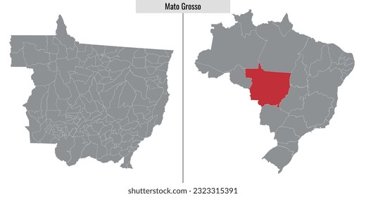 map of Mato Grosso state of Brazil and location on Brazilian map