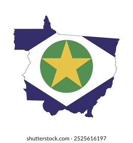 Mapa del estado de Mato Grosso con su bandera oficial aislada sobre fondo blanco. Ilustración vectorial