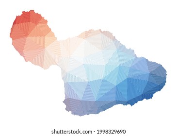 Map of Maui. Low poly illustration of the island. Geometric design with stripes. Technology, internet, network concept. Vector illustration.