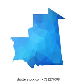 Map of Mauritania - Blue Geometric Rumpled Triangular, Polygonal Design For yours. Vector illustration eps 10.