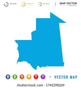 Map of Mauritania blue and set pin icon.