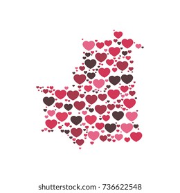 map of mauritania filled with hearts of different sizes and colors