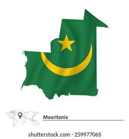 Map of Mauritania with flag - vector illustration