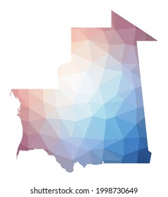 Mapa de Mauritania. Baja ilustración policial del país. Diseño geométrico con rayas. Tecnología, Internet, concepto de red. Ilustración vectorial.