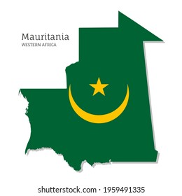 Map of Mauritania with national flag. Highly detailed map of Western Africa country with territory borders. Political or geographical design vector illustration on white background