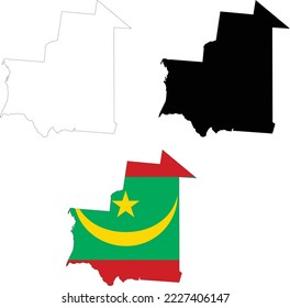 Map Mauritania on white background. Mauritania Map Outline. Mauritania vector map with the flag inside.
