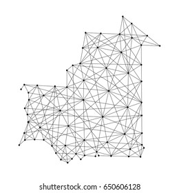 Map of Mauritania from polygonal black lines and dots of vector illustration