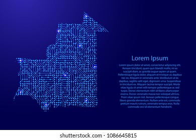 Map Mauritania from printed board, chip and radio component with blue star space on the contour for banner, poster, greeting card. Computer electronics processor motherboard. Vector illustration. 