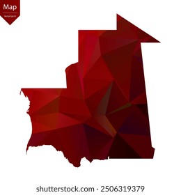 Map of Mauritania - Red Geometric Rumpled Triangular , Polygonal Design. Vector illustration eps 10.