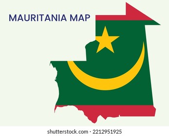 Map of Mauritania ,  Mauritania 
 map vector Illustration,  Map of Mauritania With the flag, The National Flag and Map of Mauritania ,