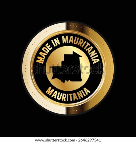 Map of Mauritania. Vector illustration. Logo, Icon, and Symbol. Mauritania map gold seal. 