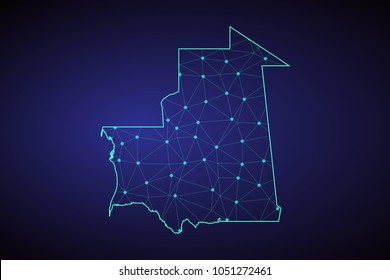 Map of Mauritania. Wire frame 3D mesh polygonal network line, design sphere, dot and structure. communications map of Mauritania. Vector Illustration EPS10.
