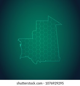 Map of Mauritania-Wire frame 3D mesh polygonal network line, design sphere, dot and structure. Vector illustration eps 10.