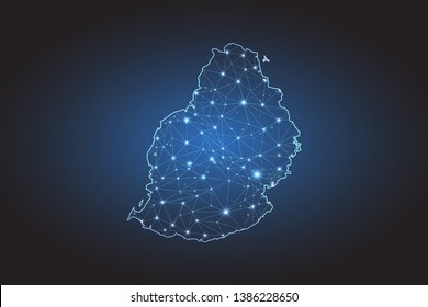 Map of Mauritius - Abstract mash line and point scales on circuit dark background. Wire frame 3D mesh polygonal network line, design sphere, dot and structure. Vector illustration eps 10.