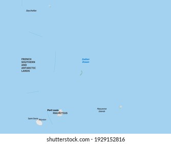 Map of Mauritius. Map is drawn in high detail and for clarity shows only major cities. Country is drawn with neighboring countries.