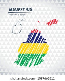 Map of Mauritius with hand drawn sketch pen map inside. Vector illustration