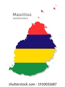 Map of Mauritius island with national flag. Highly detailed editable map of Eastern Africa country territory borders. Political or geographical design vector illustration on whilte background