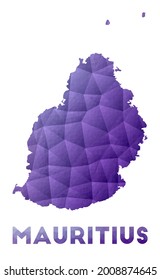 Mapa de Mauricio. Baja ilustración policial de la isla. Diseño geométrico púrpura. Ilustración vectorial poligonal.