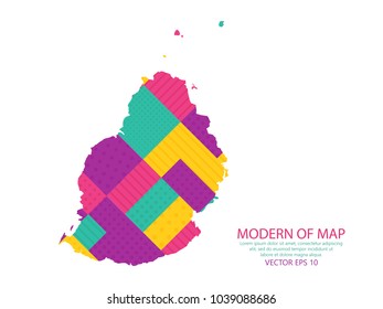 Map of Mauritius - Modern Geometric dots and lines background, colorful carving art - blue, yellow and purple. Vector illustration eps 10.
