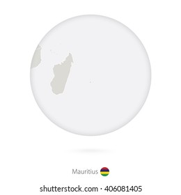 Map of Mauritius and national flag in a circle. Mauritius map contour with flag. Vector Illustration.