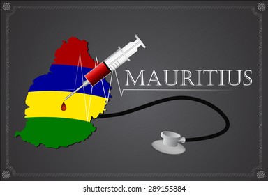 Map of Mauritius with Stethoscope and syringe.