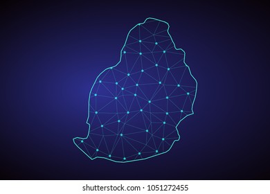 Map of Mauritius. Wire frame 3D mesh polygonal network line, design sphere, dot and structure. communications map of Mauritius. Vector Illustration EPS10.