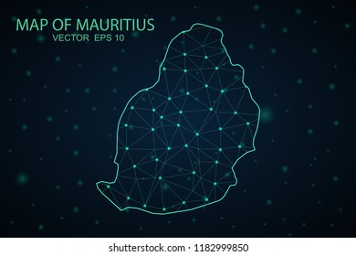 Map Mauritius. Wire Frame 3D mesh polygonal network line, design sphere,Mauritius map on dark background. Vector illustration eps 10.