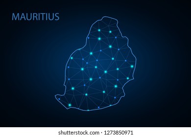 Map of Mauritius. Wire frame 3D mesh polygonal network line, design sphere, dot and structure. communications map of Mauritius. Vector Illustration EPS10. - Vector