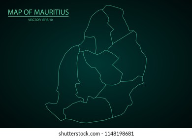 Map of Mauritius,Green map on dark background of map of Mauritius symbol for your web site design map. Vector illustration eps 10.