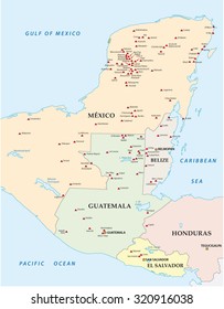 Map of the Maya in Central America Areas