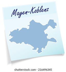 Map of Mayen-Koblenz as sticky note in blue