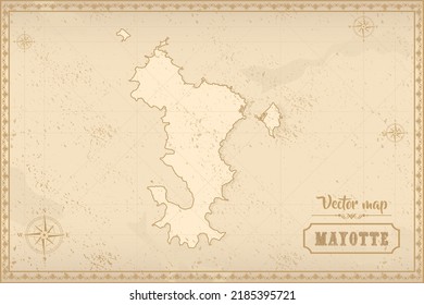 Map of Mayotte in the old style, brown graphics in retro fantasy style