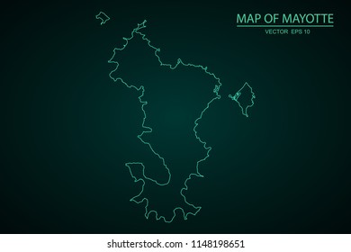 Map of Mayotte,Green map on dark background of map of Mayotte symbol for your web site design map. Vector illustration eps 10.